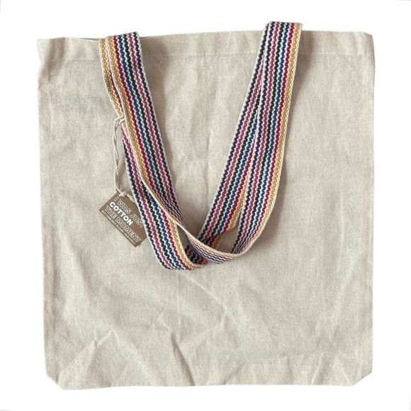 NWT Reusable Tote Bag Shop Second Hand Print Beige Canvas Shopping Shoulder Bag - Picture 4 of 6